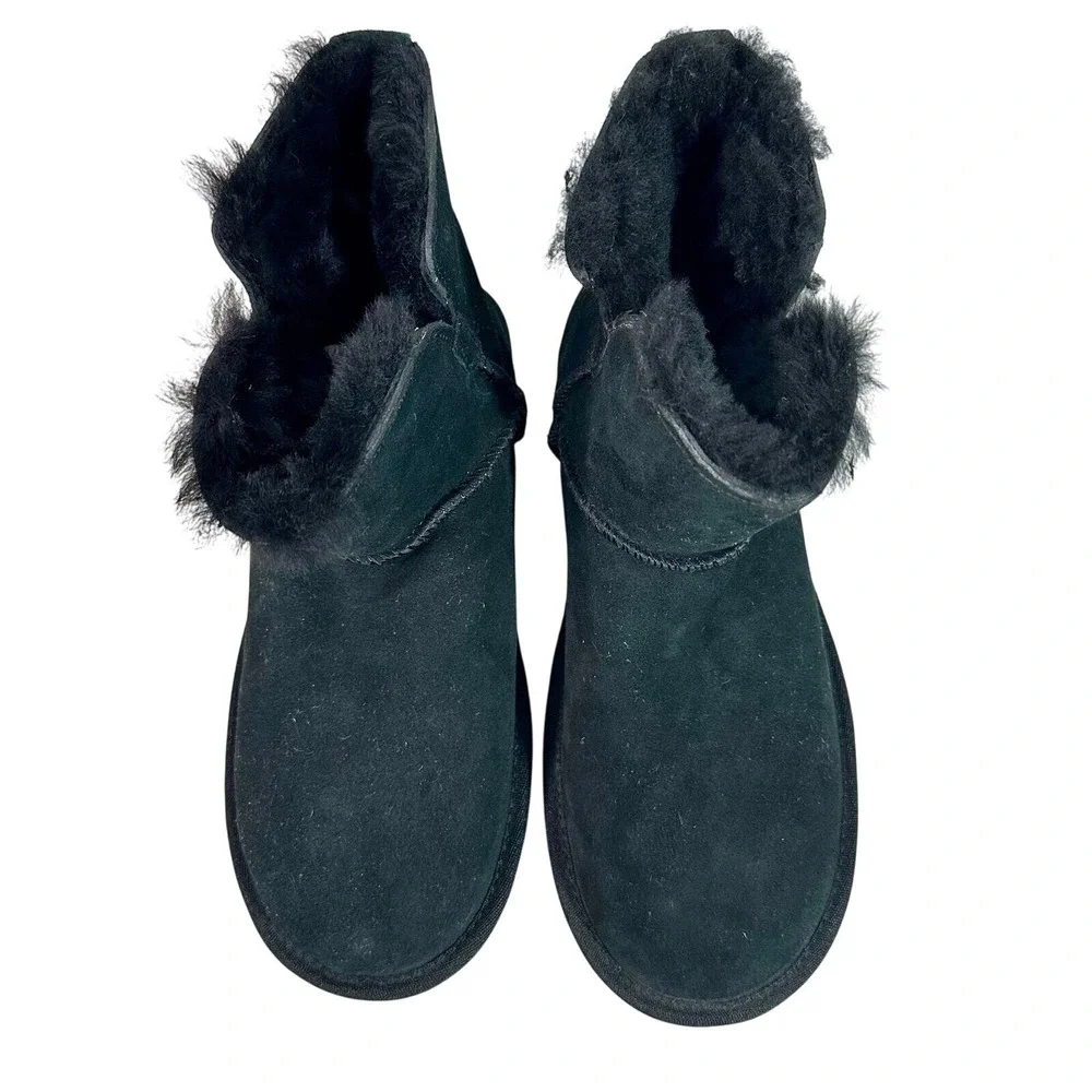 Koolaburra by UGG‎ Victoria Mini Black Suede Faux Fur Bow Boots 1015209 Womens 7